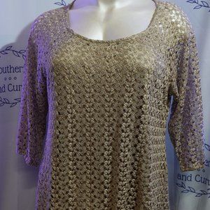 New Directions Woman Gold Crochet Shell over Tank Blouse Sz 3X